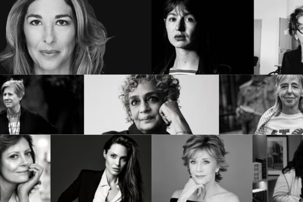 صورة مجمعة (كولاج) لعشر نساء رائدات في اليوم العالمي للمرأة هن: فرانشيسكا ألبانيز، سالي روني، تارا ريد، أرونداتي روي، سوزان ساراندون، أنجلينا جولي، ميديا بنجامين، جين فوندا، نعومي كلاين، وسيندي شيهان.
