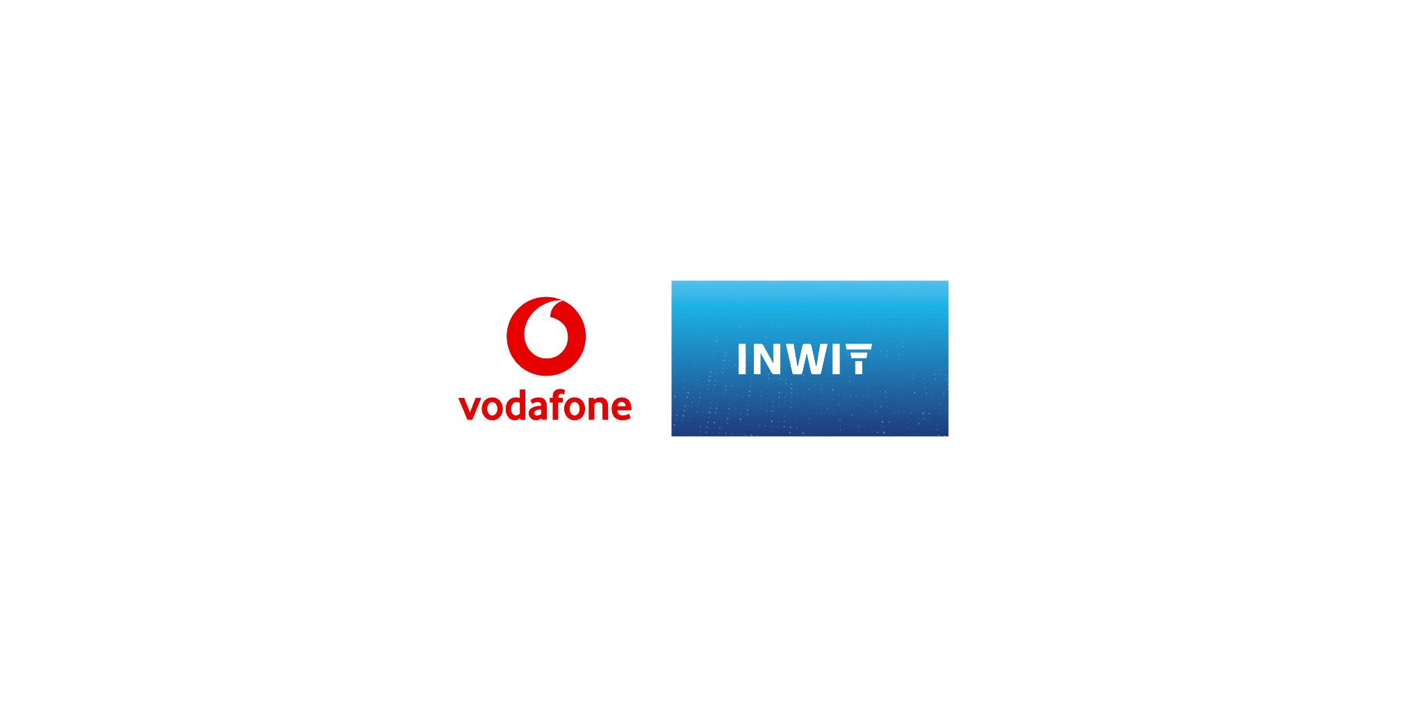 شعارا شركتي فودافون (Vodafone) وإنويت (INWIT) يظهران جنبًا إلى جنب على خلفية زرقاء مائلة.