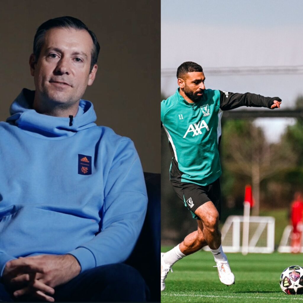 براد سيمز، الرئيس التنفيذي لنادي نيويورك سيتي، ومحمد صلاح يتدرب بالكرة.