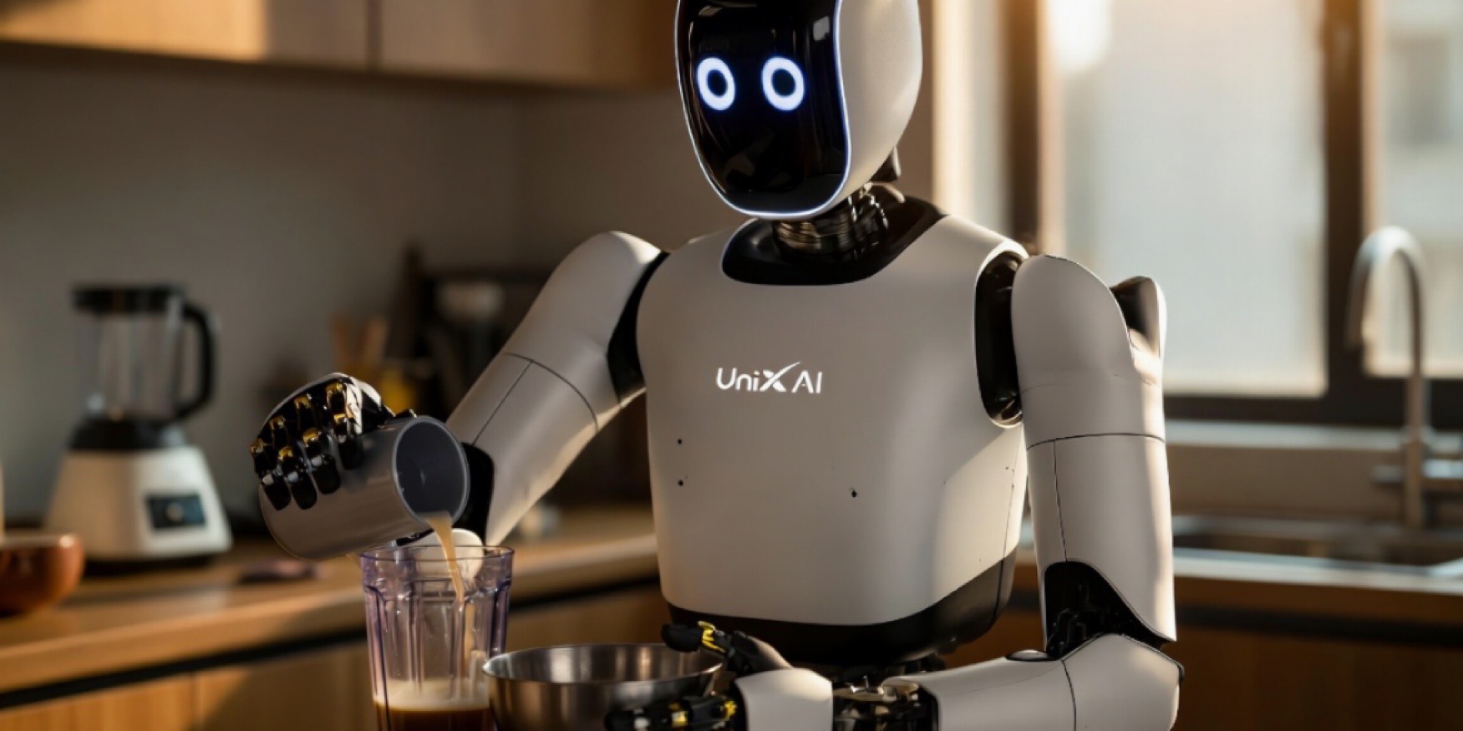 روبوت منزلي صيني Panther من شركة UniXAI يقوم بتحضير الطعام في المطبخ داخل شقة سكنية حقيقية بمدينة سوتشو.