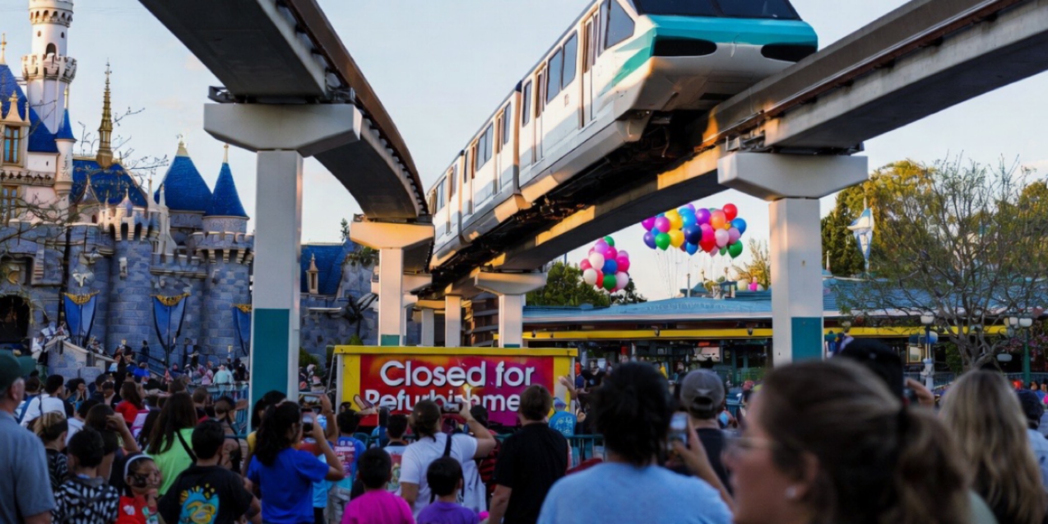 قرار إغلاق ملاهي ديزني لاند - قطار Monorail متوقف تماماً في ديزني لاند آناهايم مع حشود زوار محبطة خلال عطلة الربيع 2026.