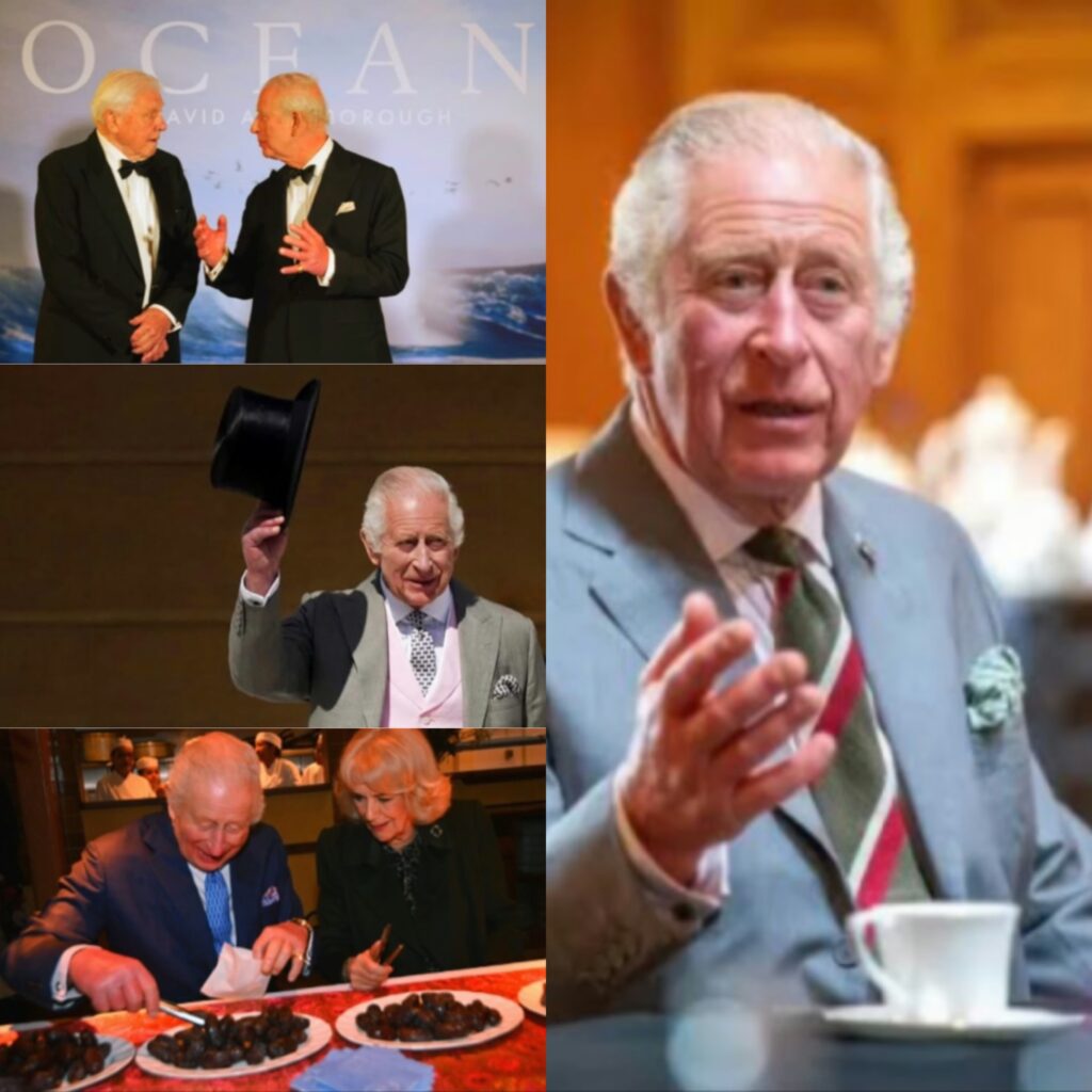 كولاج صور يظهر جلالة الملك تشارلز الثالث في لقطات مختلفة: يمينًا يتحدث في لقطة مقربة؛ أعلى اليسار مع ديفيد أتينبورو؛ وسط اليسار يرفع قبعته؛ أسفل اليسار مع الملكة كاميلا يعدان التمور، تعبيرًا عن مسيرته الإنسانية واحتفائه بجميع الأديان ومنها عيد الفصح المجيد لعام 2026.