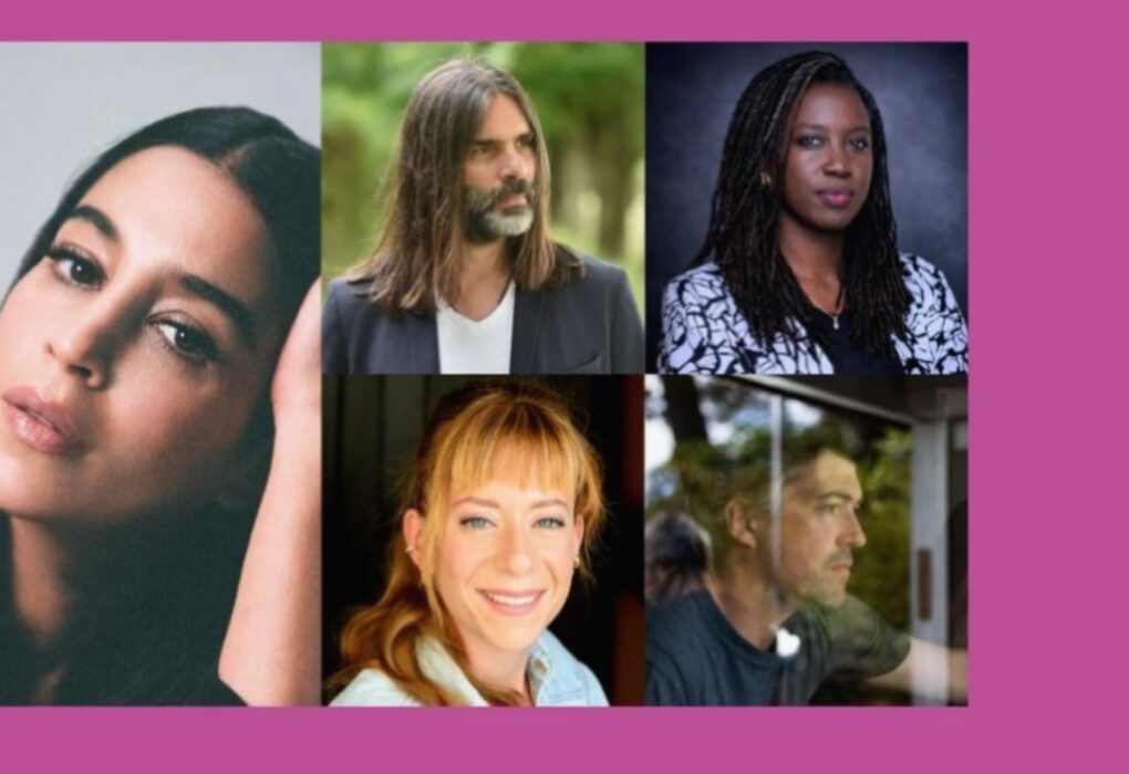 صورة عرضية مجمعة (Triptych Collage) تضم من اليمين إلى اليسار: Thomas Cailley، Laura Samani، Angèle Diabang، Khaled Mouzanar، والرئيسة Leïla Bekhti، كأعضاء لجنة تحكيم قسم "نظرة ما" في مهرجان كان 2026.