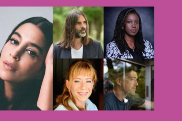 صورة عرضية مجمعة (Triptych Collage) تضم من اليمين إلى اليسار: Thomas Cailley، Laura Samani، Angèle Diabang، Khaled Mouzanar، والرئيسة Leïla Bekhti، كأعضاء لجنة تحكيم قسم "نظرة ما" في مهرجان كان 2026.