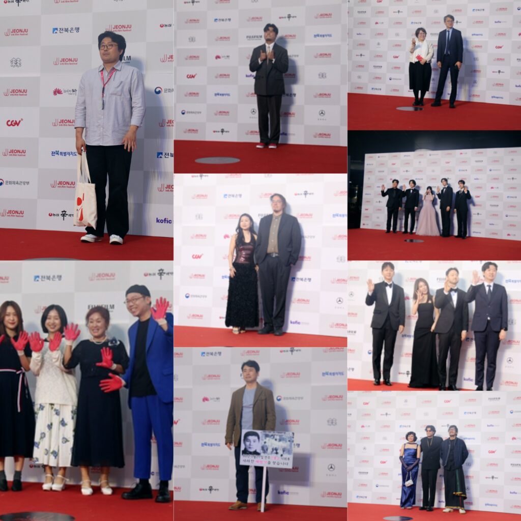 لقطات مجمعة لمَرور السينمائيين والضيوف الدوليين بملابس رسمية على السجادة الحمراء بمركز سوري للفنون.