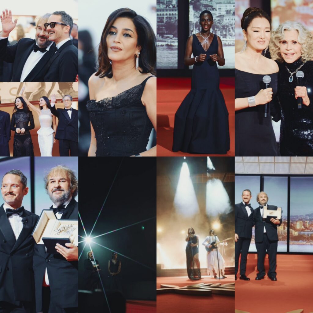 كولاج صور من حفل افتتاح مهرجان كان السينمائي 79 يجمع لقطات مميزة للمخرج بيتر جاكسون وإليجاه وود، والنجمتين جين فوندا وجونغ لي، والمقدمة آي هايدارا، بالإضافة إلى عروض موسيقية على مسرح لوميير الكبير.