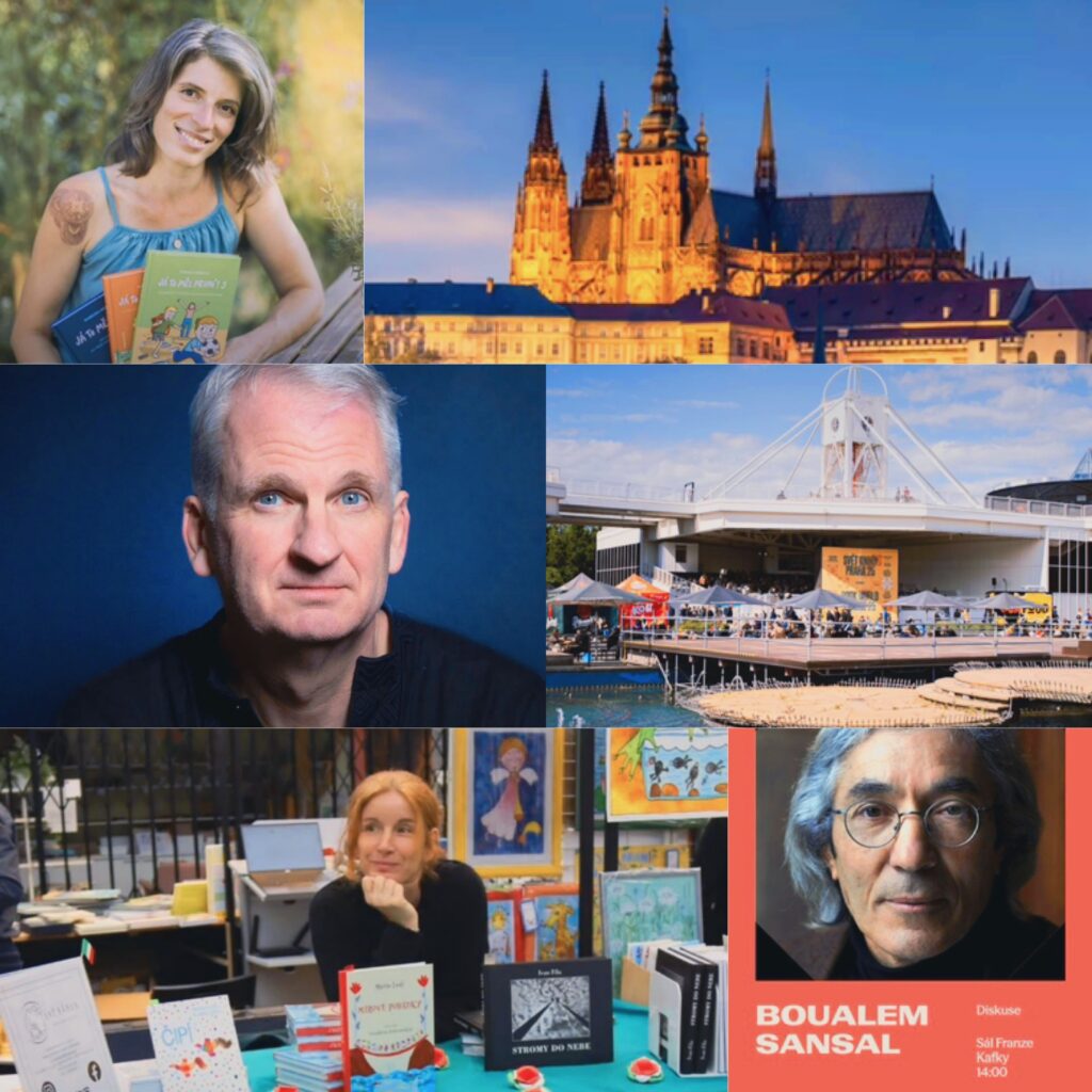 مجمعة صور احترافية تعكس أجواء معرض براغ الدولي للكتاب Book World Prague 2026، وتضم صوراً للمؤرخ تيموثي سنايدر والكاتب بوعلام صنصال، ومشهد لقلعة براغ التاريخية، بالإضافة إلى لقطات لساحات المعرض والناشرين والمبدعين المشاركين في هذه الدورة بجمهورية التشيك.