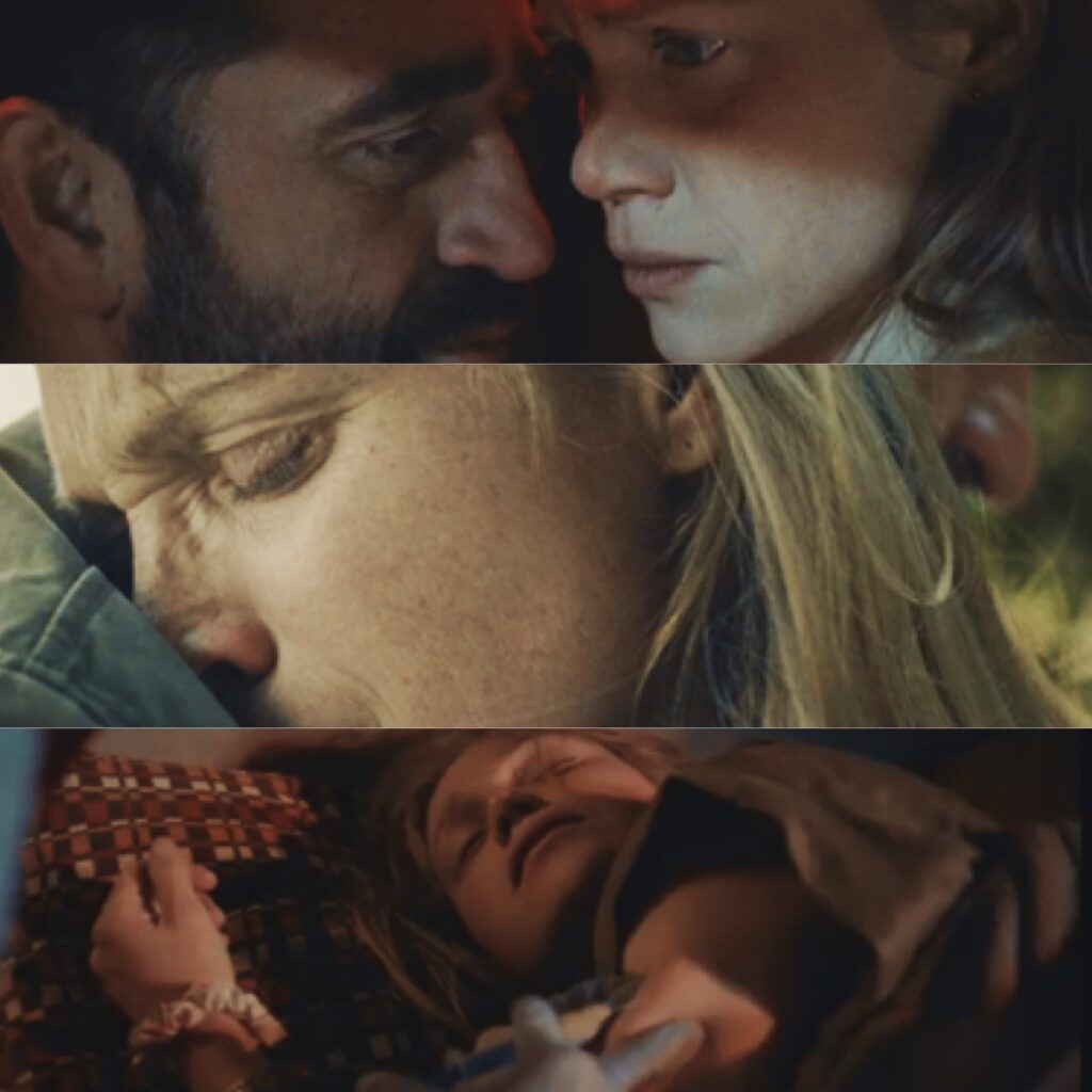 مجموعة لقطات درامية من فيلم FATHER؛ تظهر نظرات متبادلة مشحونة بين أب وابنته، ولقطة مقربة لامرأة مغمضة العينين في حالة حزن، ومشهداً لطفلة مستلقية في أجواء قاتمة