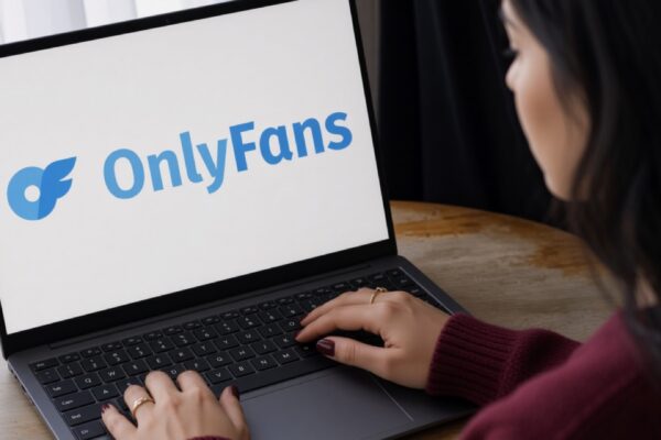 فتاة تتصفح الموقع على حاسوبها المحمول لمتابعة أرباح منصة OnlyFans