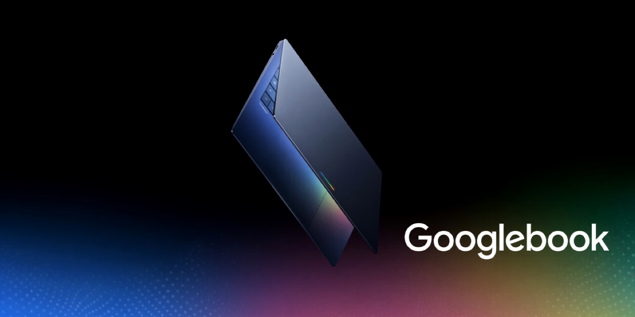 حاسوب Googlebook محمول بتصميم عصري وألوان داكنة مضيئة يعكس التطور التقني لآلية تحديثات أجهزة Googlebook الجديدة